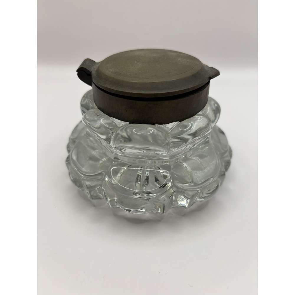 Vintage Antique Inkwell Crystal Glass Brass Lid Old Money GrandpaCore
